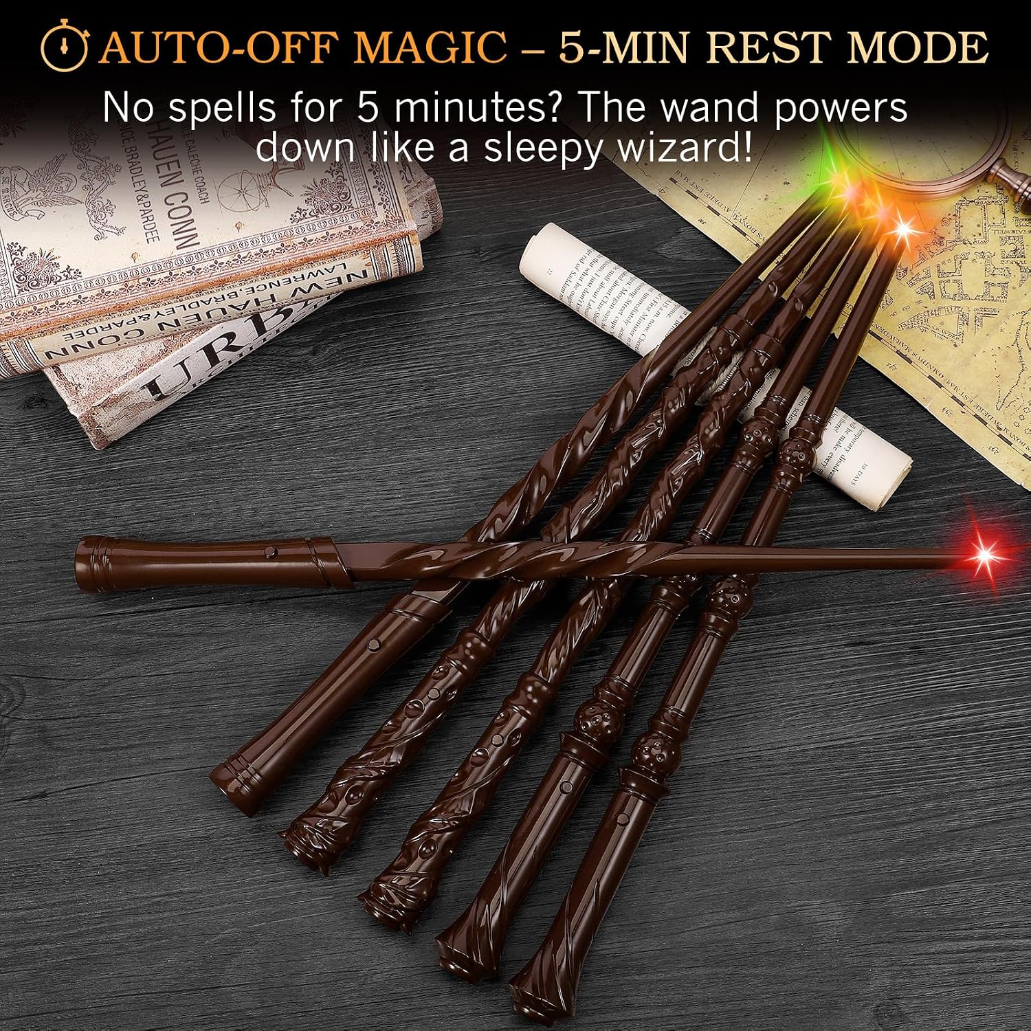 EZVYAO Light Up Magic Wizard Wand with 4 Color Lightings & Sounds - 6 Pack Illuminating Witch Toy Wands for Kids Party Cosplay, Mixed