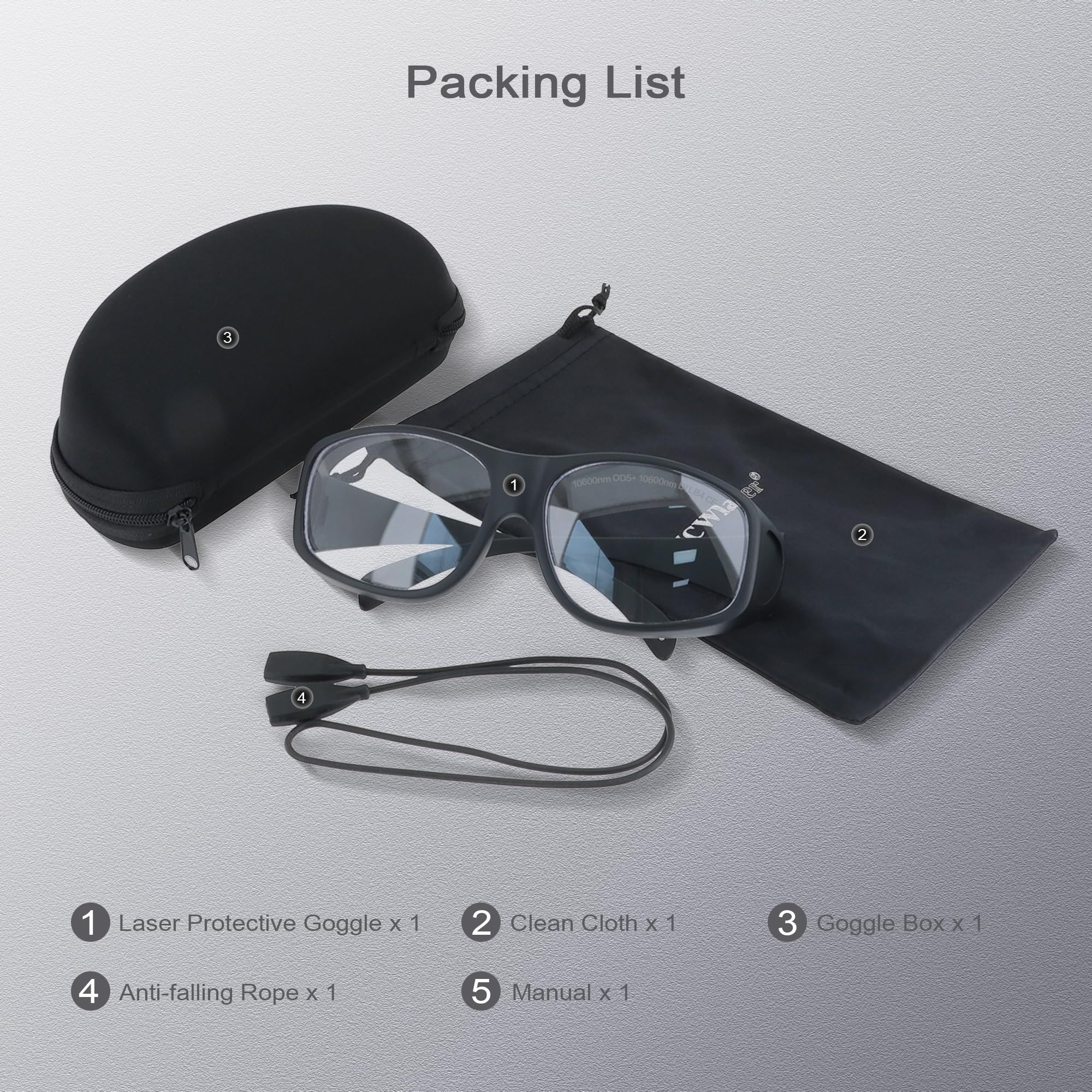 MCWlaser Lunettes de protection laser CO2 10600 nm 9000-11000 nm OD5+ Lunettes de protection laser Type d'absorption Lunettes laser CO2 pour gravure laser CO2 Découpe de traitement de beauté