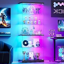 FREDEES 5-Tier Glass Display Cabinet with RGB Lights, Black