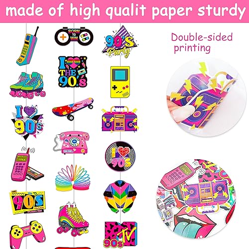 Miniatura 3 de 8 piezas de decoraciones colgantes de fiesta de los años 90, guirnaldas retro de los años 90, decoración de pared para habitación de fiesta de los