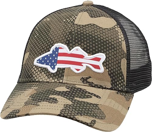 Simms Walleye Patch Trucker - Gorra de béisbol Snapback con parche de pez Walleye