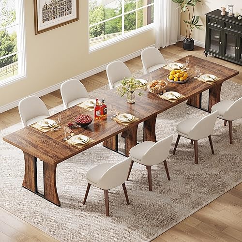 Miniatura 4 de Mesa de comedor grande de 71 pulgadas para 6-8, mesa de cocina rectangular de granja, mesa de comedor industrial rústica con patas de metal para