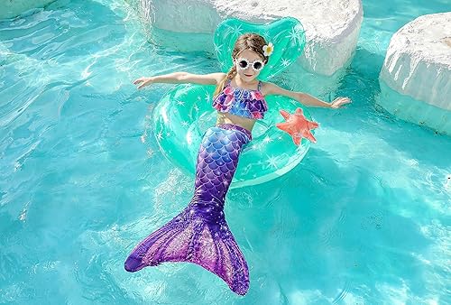 Miniatura 6 de DNFUN Colas de sirena para nadar para niñas, traje de baño de sirena con monoaleta