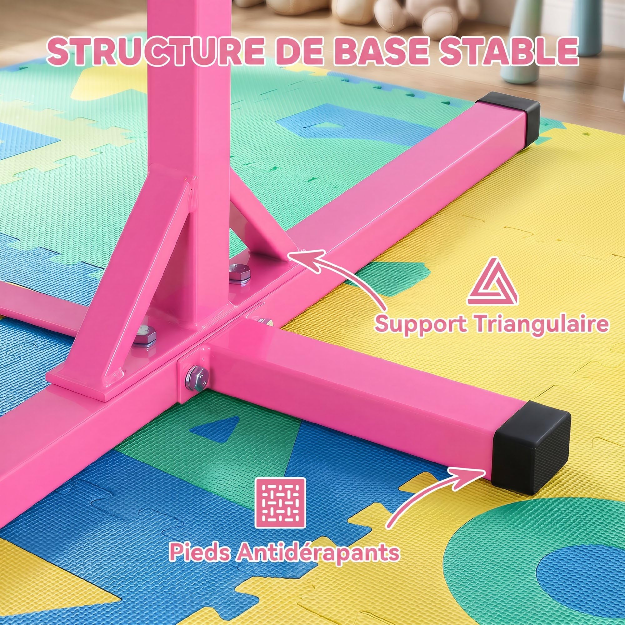HOMCOM Barre Fixe de Gymnastique pour Enfant, Hauteur Réglable sur 13 Niveaux de 92-150 cm, en Acier et Bois de Hêtre, Barre de Gym d'Entraînement à Domicile, Antidérapant, Facile à Assembler