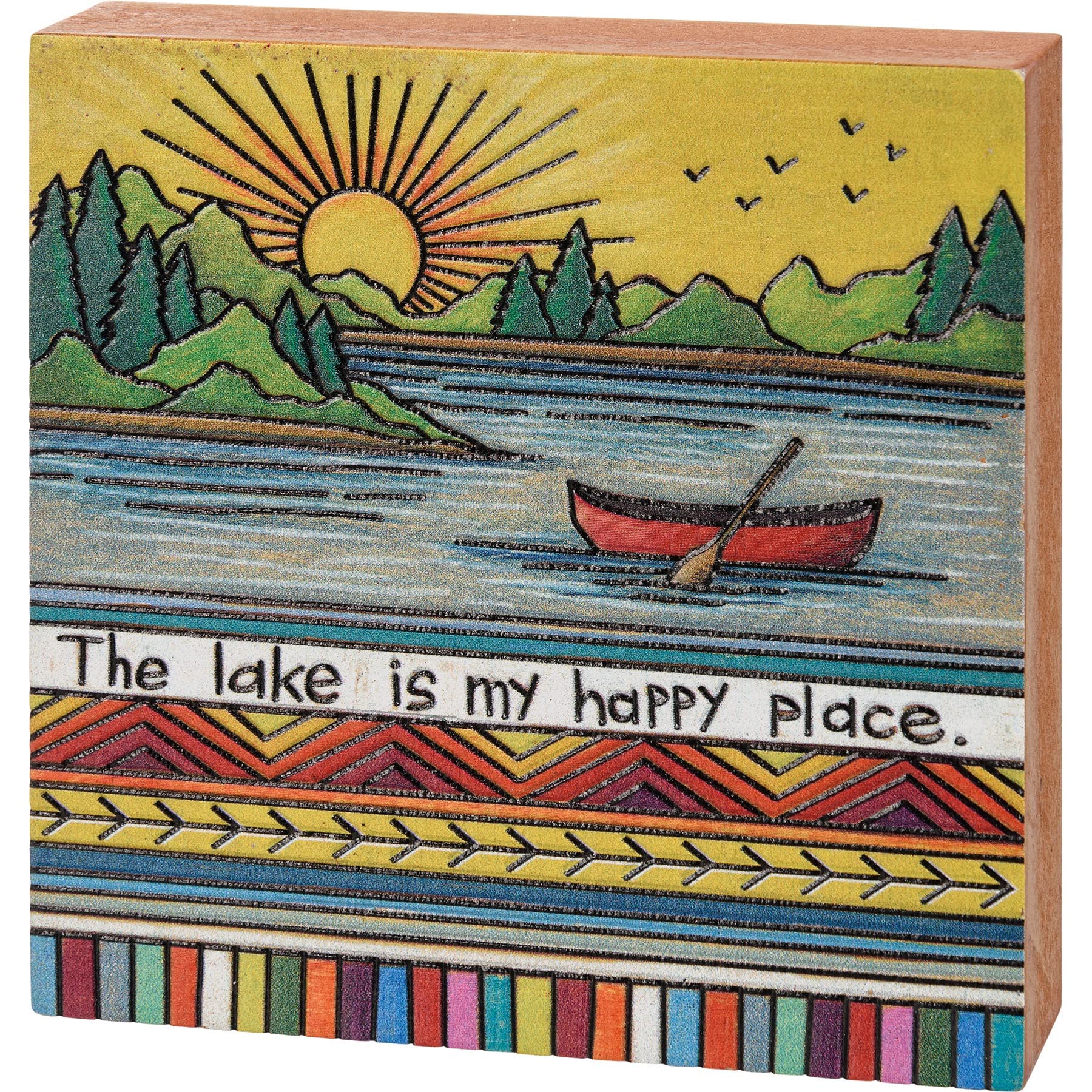 Primitives by KathyBlock Sign-The Lake is My Happy Place, 4" x 4" x 1", Multicolor