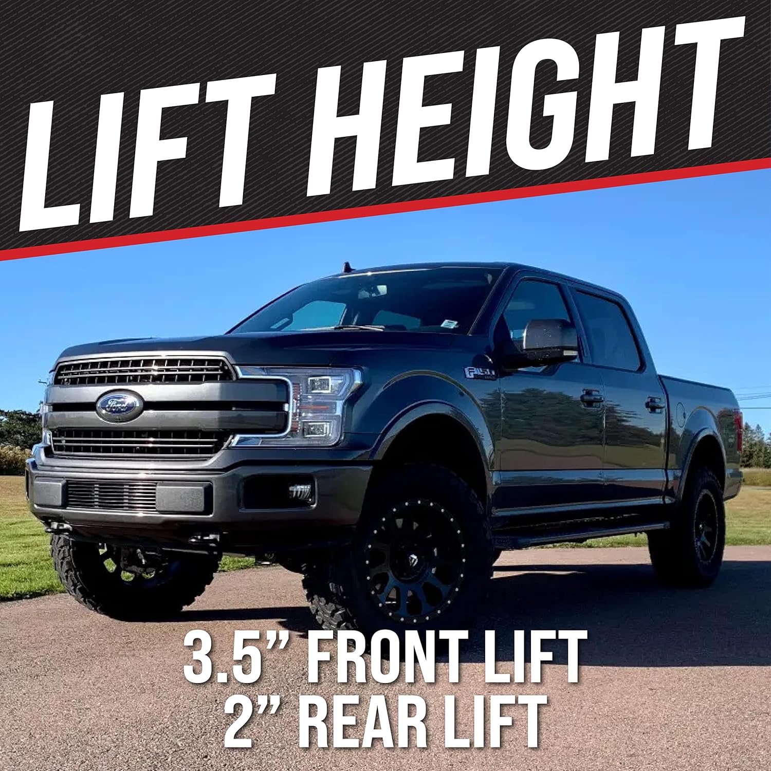 ReadyLIFT SST Lift Kit and Fox 2.0 Shocks for 2015-2020 Ford F-150 4WD | Provides 3.5 Inch Front and 2 Inch Rear Lift, 35 Inch Max Tires | Includes TrendsAuto Decal | 69-2300 985-02-015 985-24-029