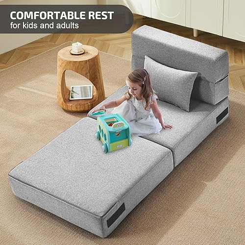 Miniatura 66 de Sofá cama plegable 2 en 1 con almohada, silla plegable, sofá de piso y colchón para dormir, funda lavable y silla de espuma viscoelástica para sala