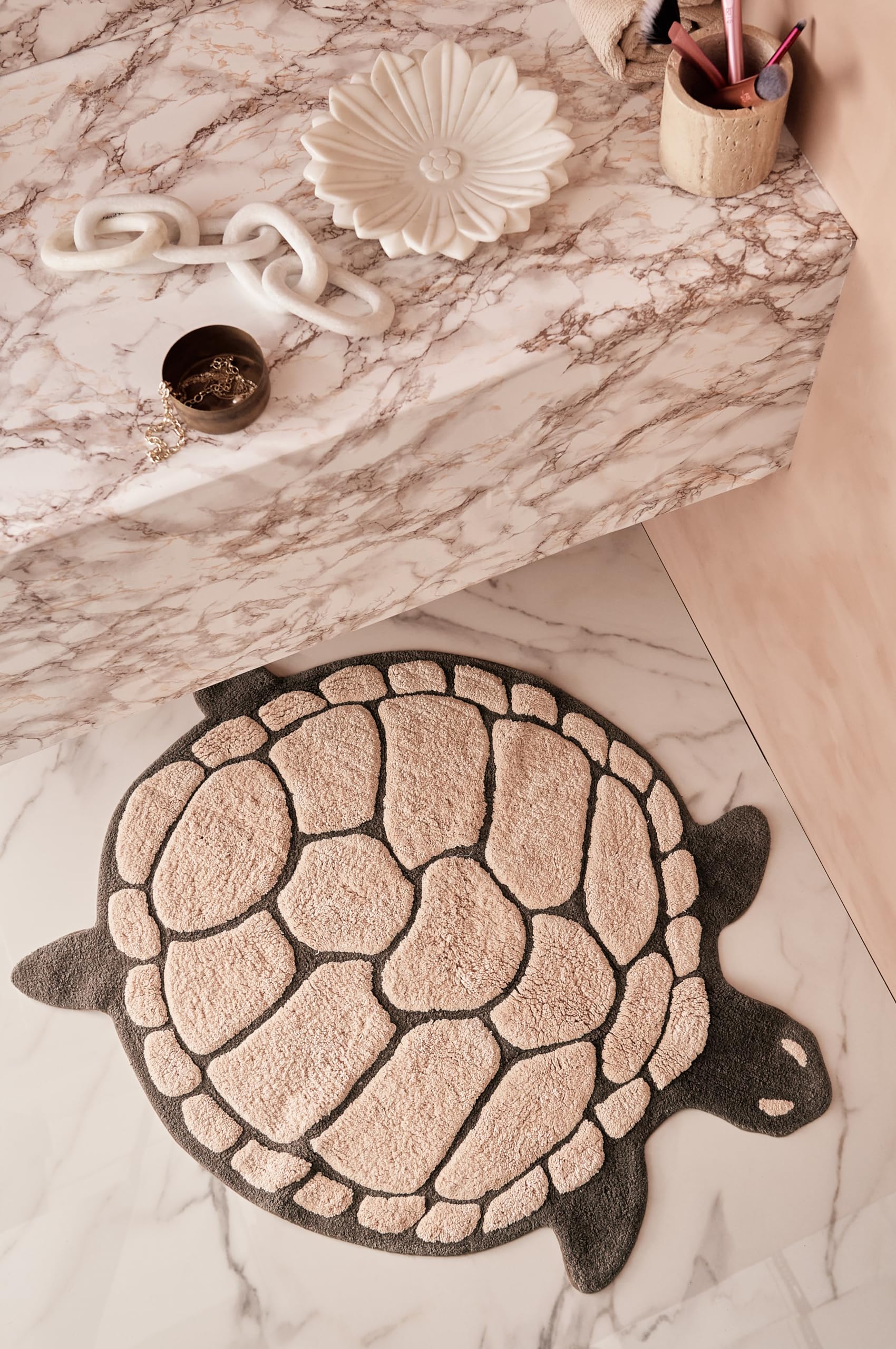ELLOS Home Badematte Lazy in Form Einer Schildkröte, Staycation Kollektion, Deko für das Badezimmer, nachhaltige Baumwolle, Oeko-TEX® Standard 100 Zertifiziert - Rosa, 75X98 cm