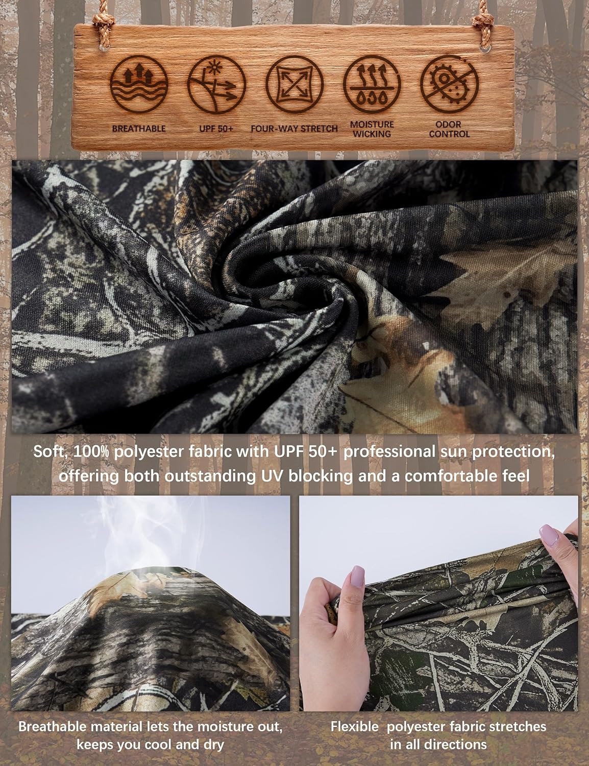 FISHEAL Men's Hunting Camo Shirt, Long Sleeve Performance Quick Dry Camouflage Shirts for Fishing Outdoor UPF 50+ - Image 5