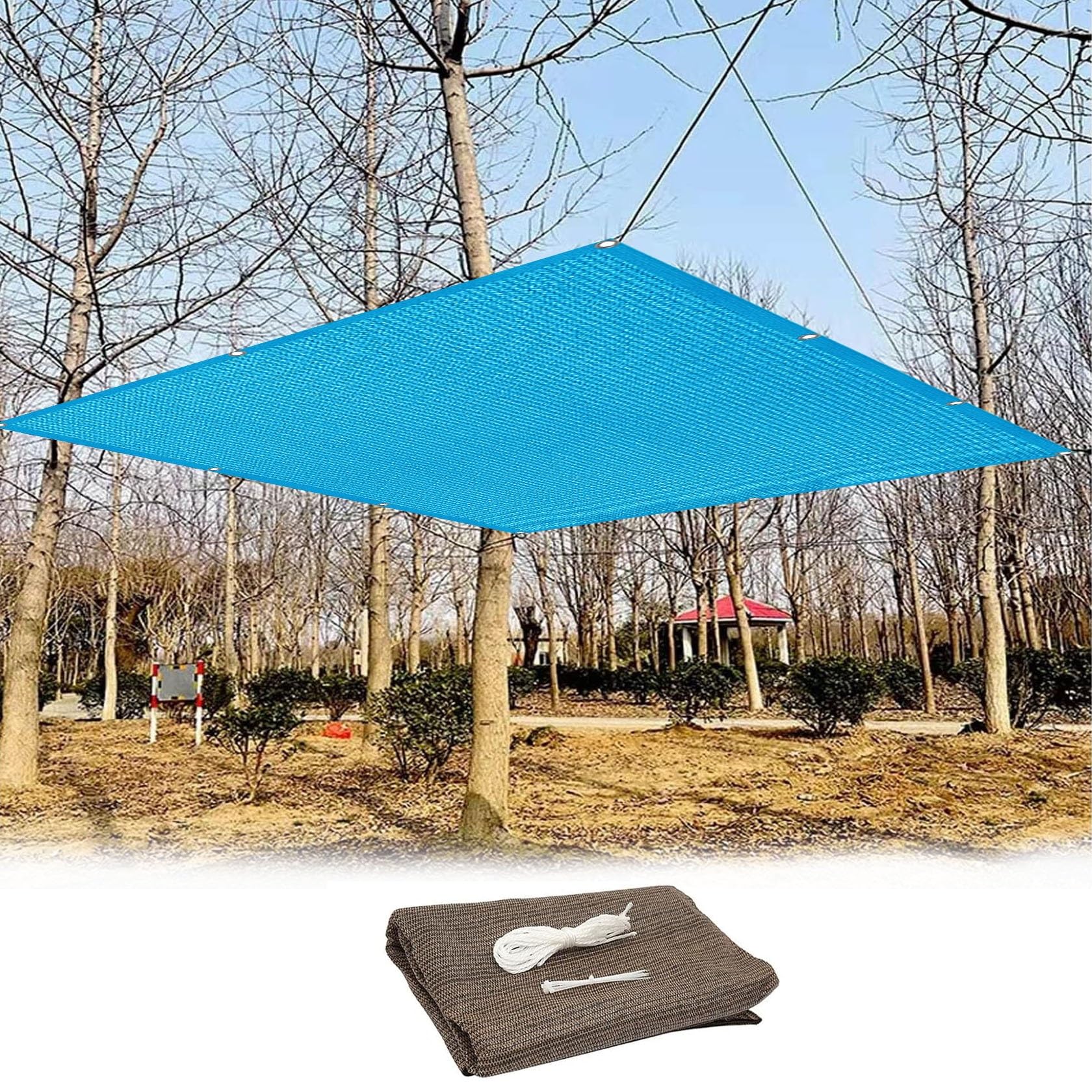 Filet d'ombrage 4x4m bleu en tissu HDPE avec oeillets pour pergola