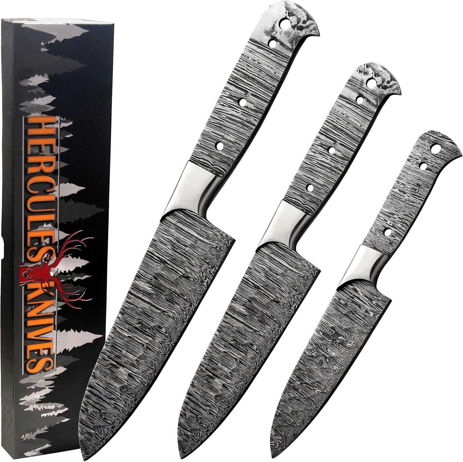Hercules Knives Custom 3Pcs Set Of Chef Knife Kitchen