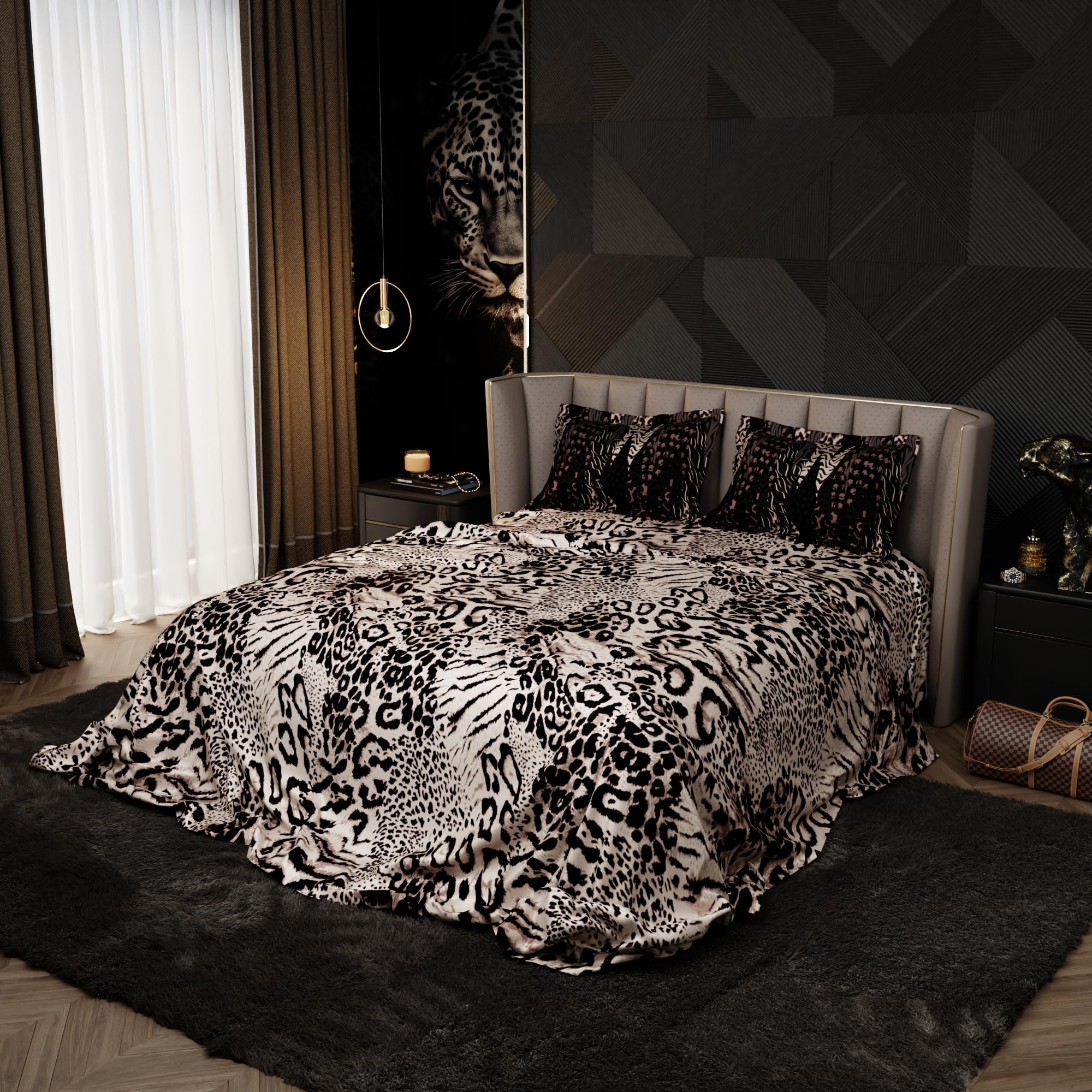 Stoa Paris 300TC Enriched Cotton Super King Bedding Set for Double & King Size Bed, 274cm x 274cm Bedsheet, Moisture Absorption, All-Weather Comfort, Home Decor, Untamed 2.0 - Cream, Black-image-25