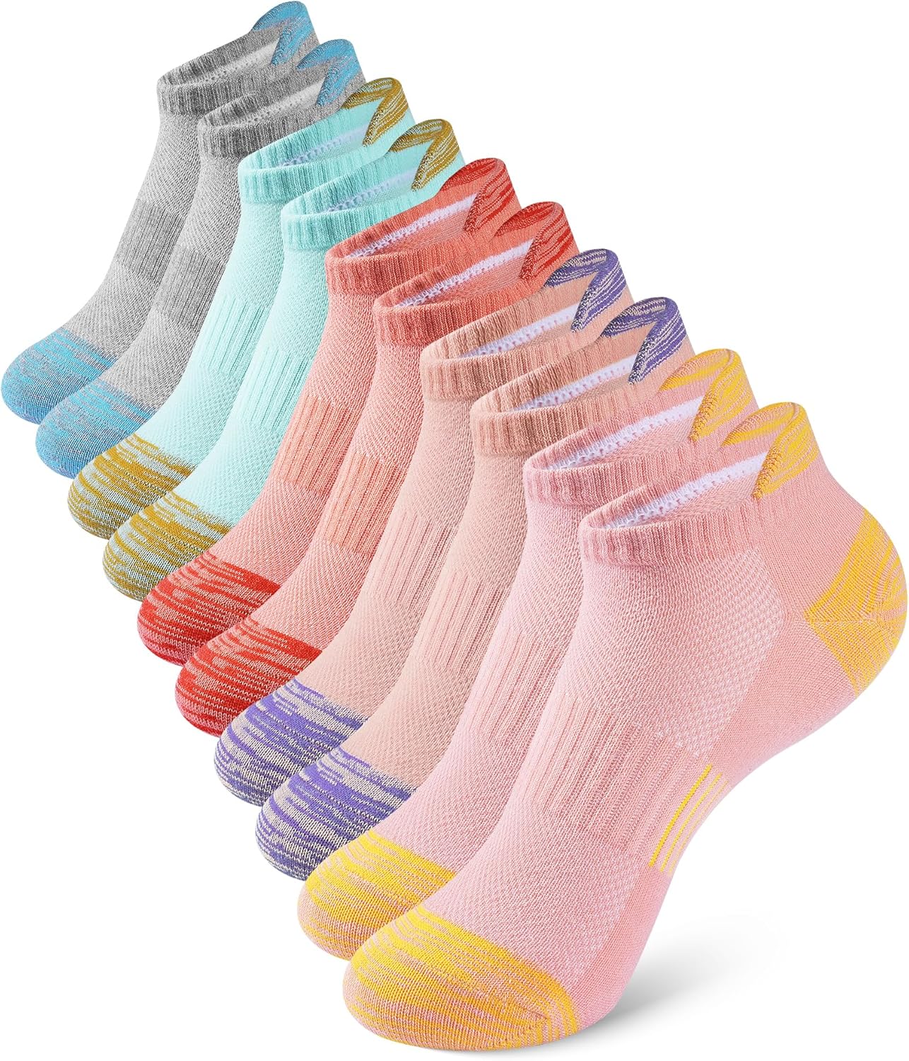 Somaibo 10 Pairs Kids Socks for Boys Girls Low Cut Athletic Ankle Socks Half Cushioned Crew Cotton No Show Socks