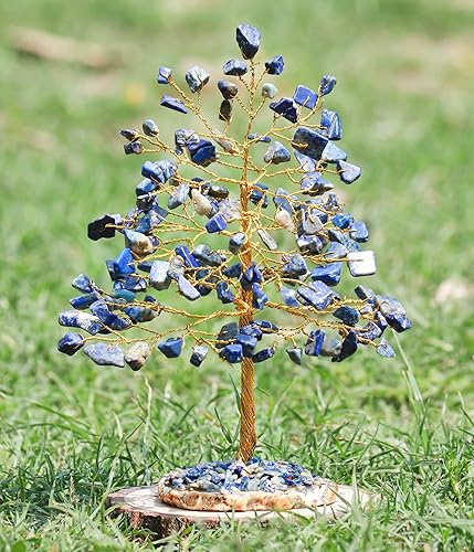 Miniatura 6 de Árbol de la vida con piedras preciosas de lapislázuli Base de rodajas de ágata de geoda, árbol de cristal para energía positiva, árbol de chakras