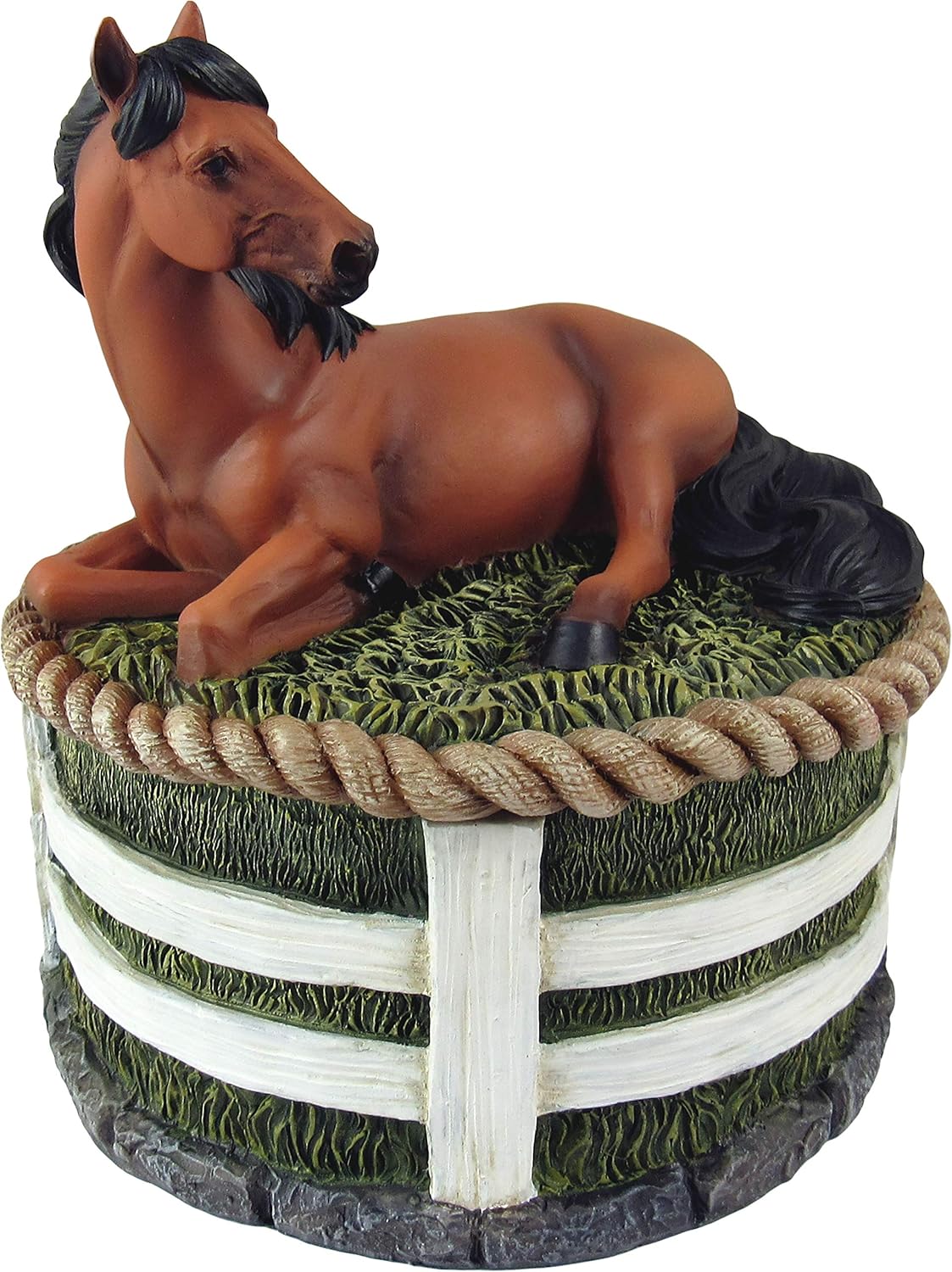 DWK - Stallion Stash - Beautiful Brown Standard Bay Horse with Black Mane Country Western Figurine Sculpture Stash Trinket Keepsake Jewelry Storage Box Home Decor Accent and Office Accessory, 5.5-inch