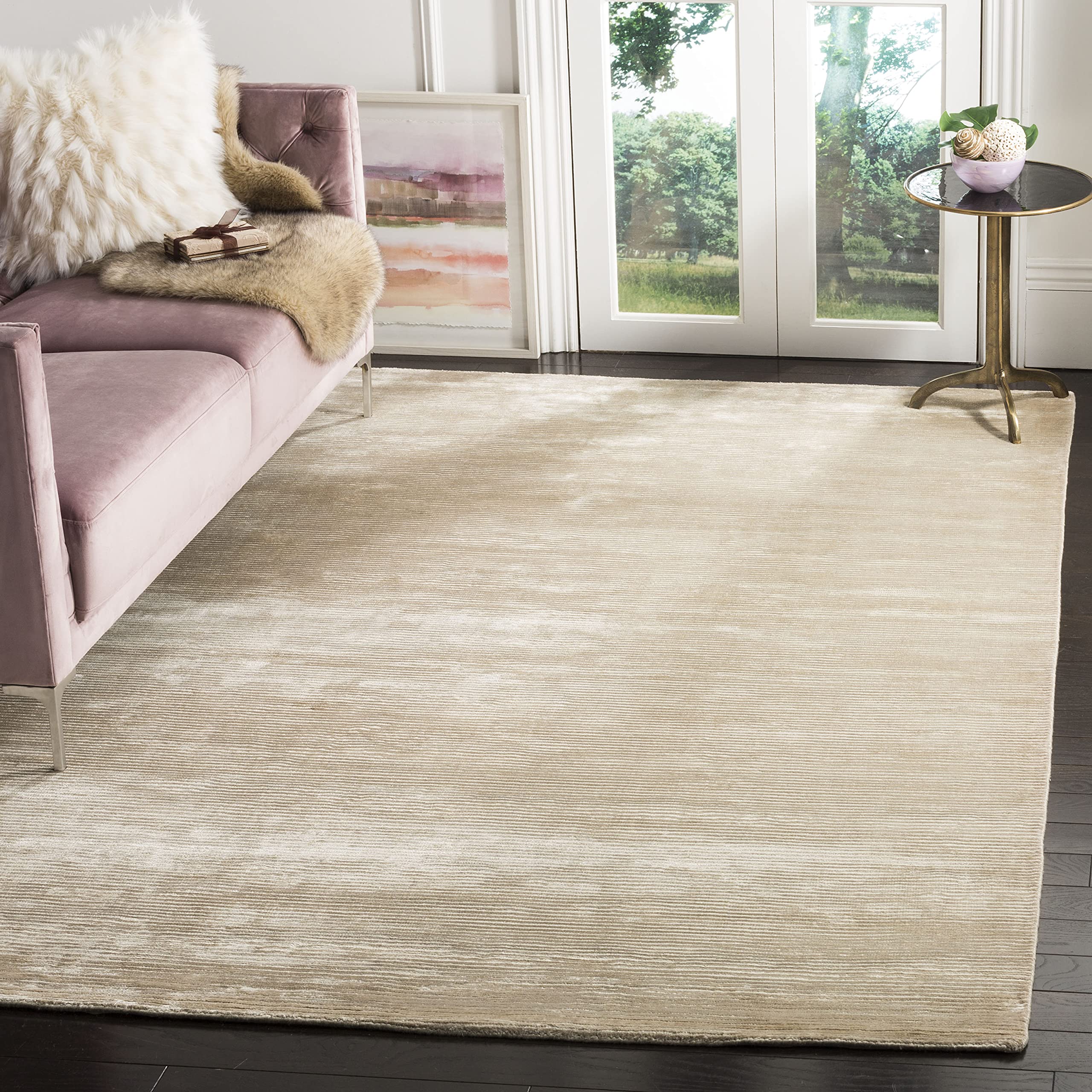 SAFAVIEH Mirage Collection Area Rug - 6' x 9', Beige, Handmade Modern Viscose, Ideal for High Traffic Areas in Living Room, Bedroom (MIR234E)