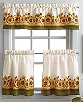 Curtainworks Sunflower Garden 3-Piece Kitchen Tier Curtains & Valance Set, 36-Inch Yellow Tiers - Farmhouse Window Decor