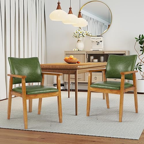 Miniatura 43 de NOBPEINT Mid-Century - Silla auxiliar de comedor con asiento de piel sintética en color negro, sillón en nogal, juego de 2 Negro