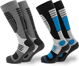 Occulto Felix Men's Ski Socks Pack of 2 - Warm Acrylic Blend, Cushioned, Ventilated & No-Slip for Skiing & Snowboarding