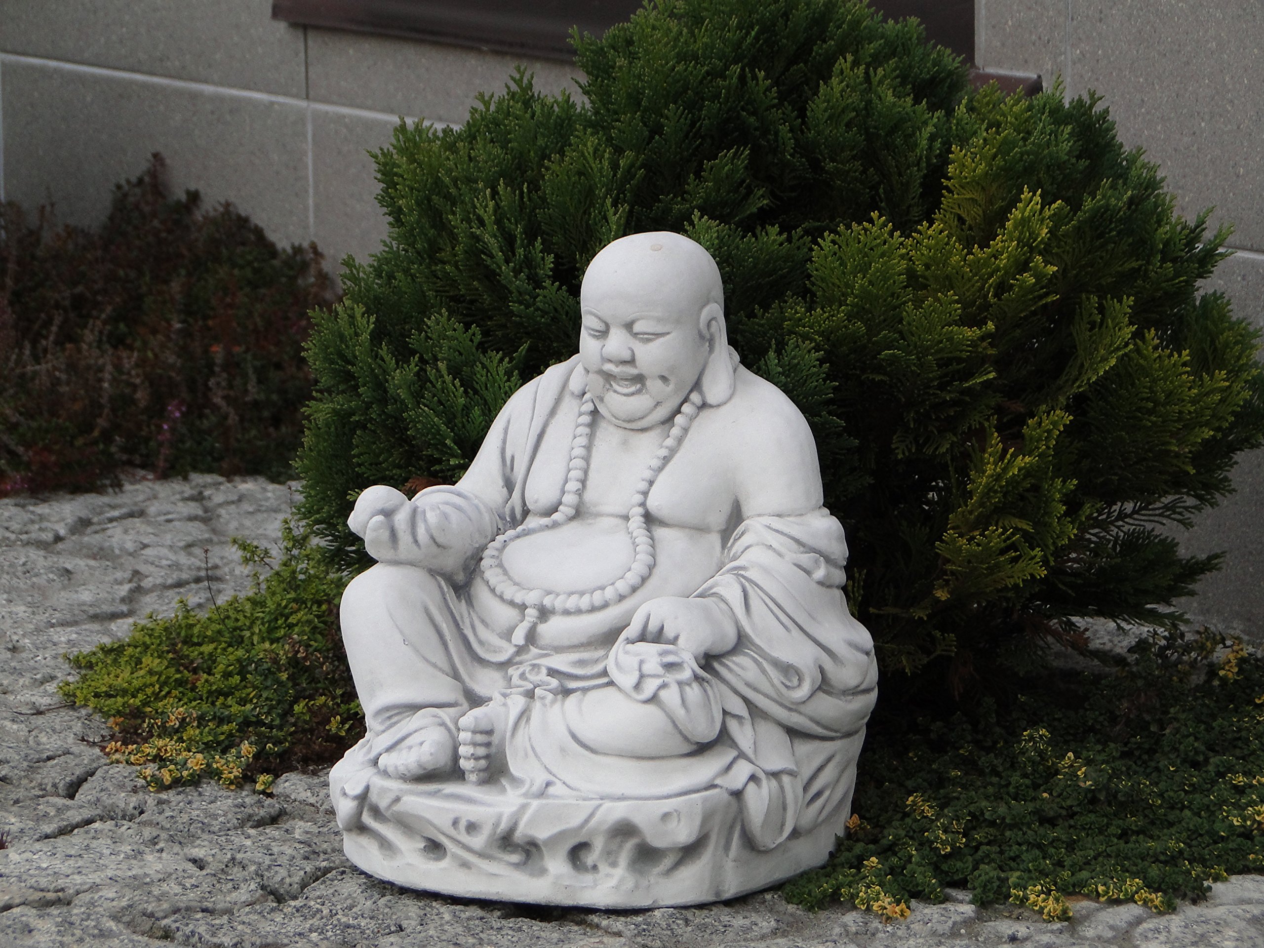 Testa Di Buddha In Pietra Artificiale Beige-grigio Figura Decorativa Ecd Germany