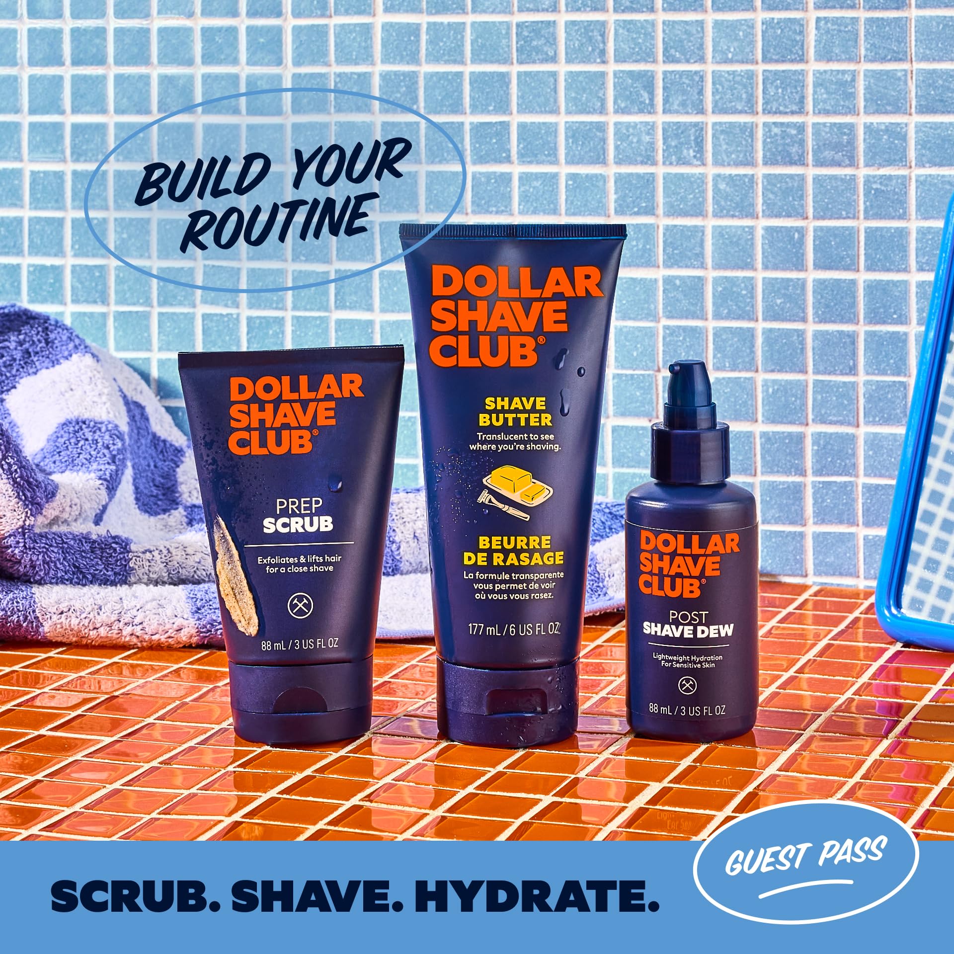 Dollar Shave Club The Guest Pass - Juego de afeitado | 2 cartuchos de recambio extra cerrados, 1 mango (negro), 1 funda para maquinilla de afeitar