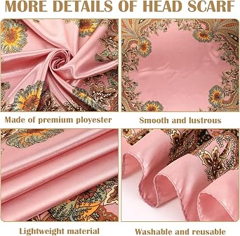 Meng Jiaran 6 Pack Large Square Satin Head Hair Scarf Bandana for Women