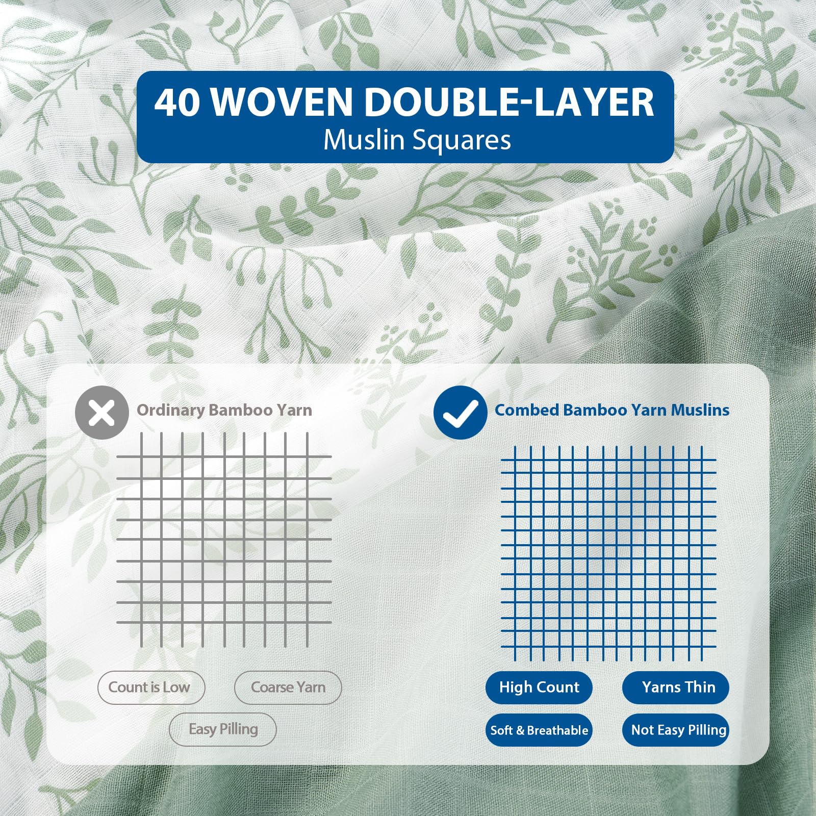 Yoofoss Muslin Cloths for Baby Muslin Squares 6 Pack Large 70 x 70cm Soft and Absorbent Cotton Burp Cloths for Newborn Girls Boys-Green - Image 4