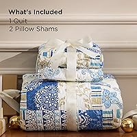 Vista 6 de Bedsure Patchwork Quilts Queen Size - Reversible Blue Floral Comforter Queen Size, Spring Lightweight Bedspread Boho Quilted Bedding, Soft 01