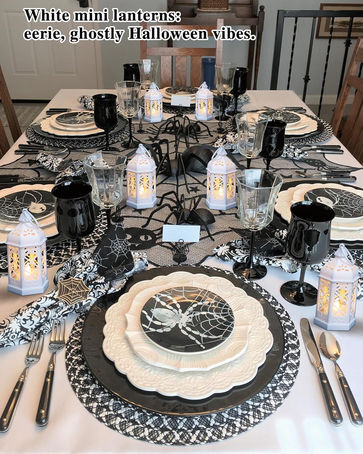 8-Pack Mini Lanterns for Ramadan, Wedding,Halloween,Christmas, Small Decorative Lanterns with LED Candle for Baby Shower Party, Moroccan Lantern for Table Centerpiece, Medieval Decor, White