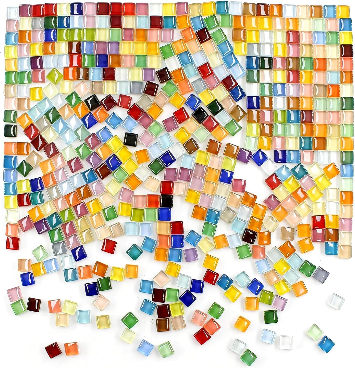 550pcs Glass Mosaic Tiles, 10mm Colorful Square Mosaic Glass Pieces, Transparent Mosaic Tiles Supplies for Picture DIY Home Decoration, Art Crafts