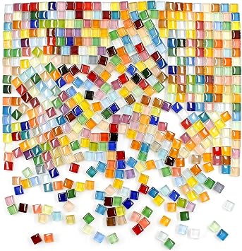 550pcs Glass Mosaic Tiles, 10mm Colorful Square Mosaic Glass Pieces, Transparent Mosaic Tiles Supplies for Picture DIY Home Decoration, Art Crafts