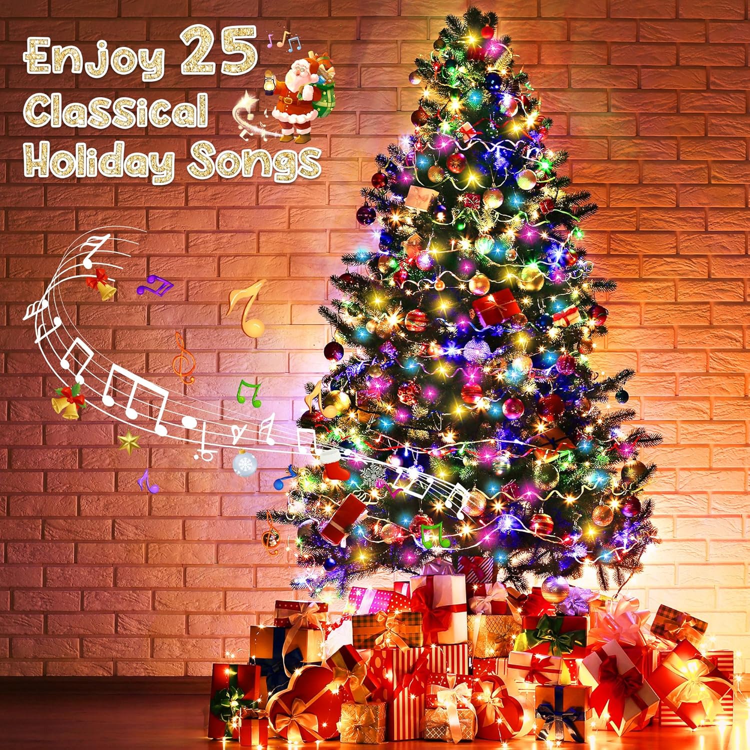 Enhon 300 Bulb Christmas Lights with Music, Musical Singing Christmas Lights with 25 Classical Holiday Songs, 7 Function Mode, Adjustable Volume and Mute (5 Color)