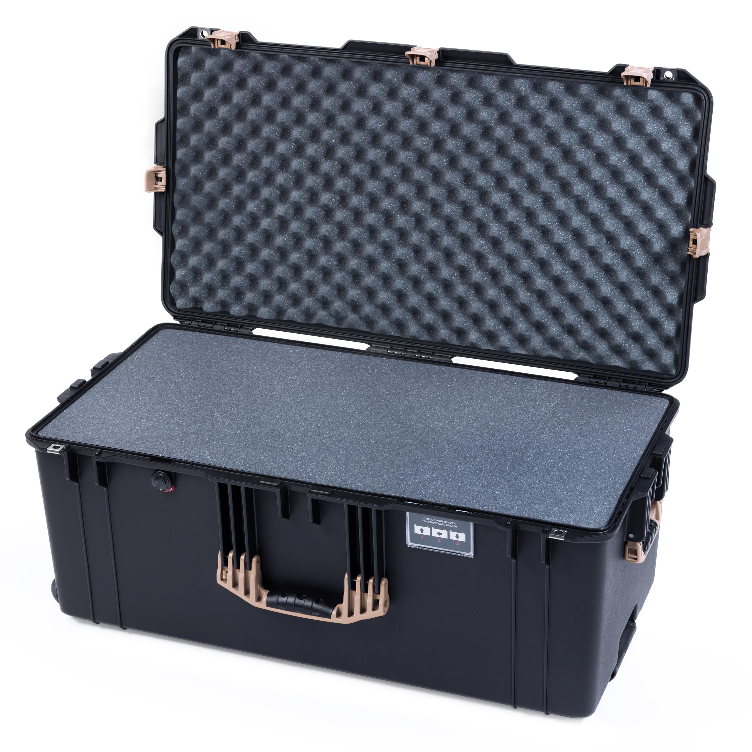 Pelican Air 1646 Case by ColorCase - Black - Large Size Waterproof Case with Pick & Pluck Foam & Convoluted Lid Foam - Desert Tan Handles & Latches