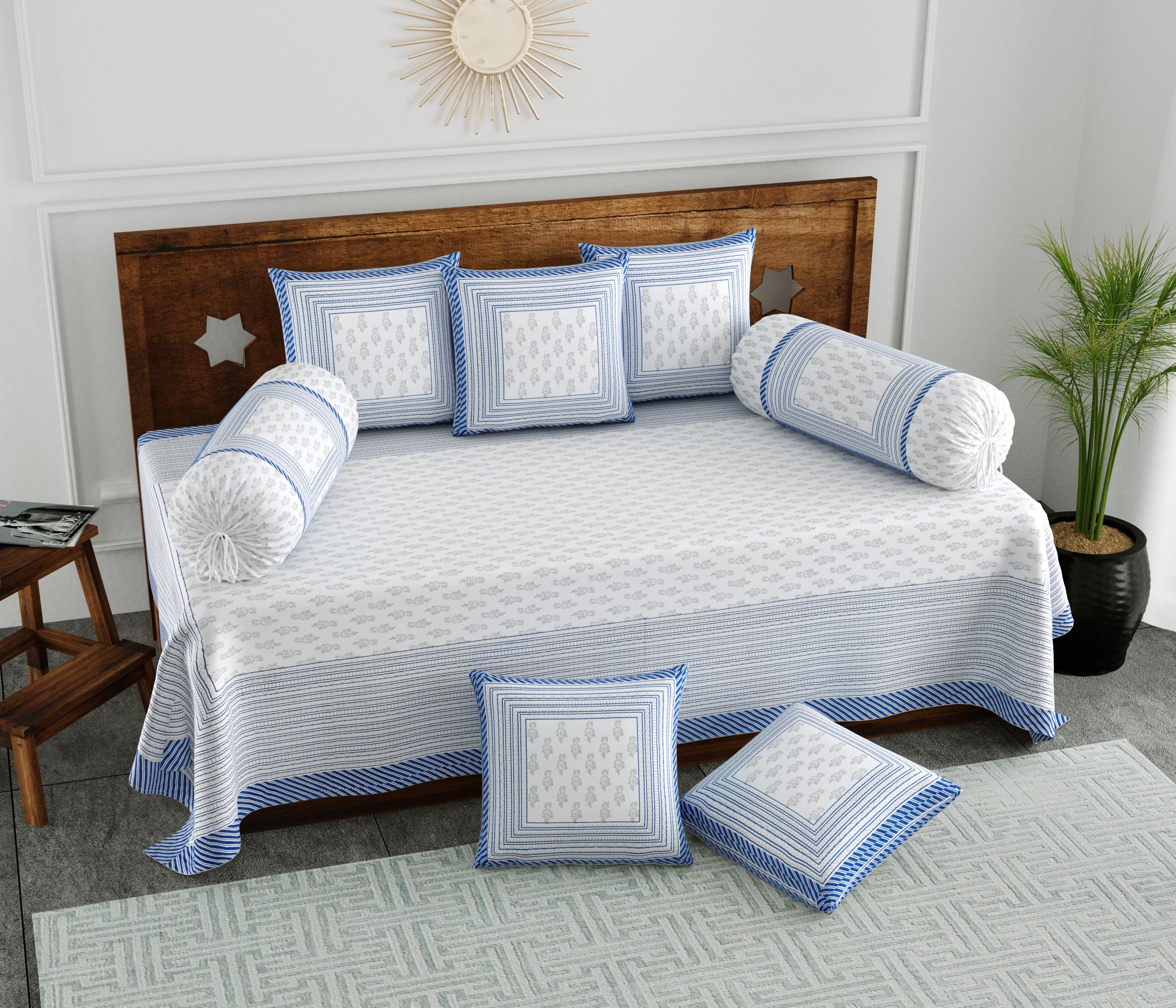 Indian Block Print Diwan Set - 8 Piece Cotton -18 Indian Block Print Diwan Set - 8 Piece Cotton -18