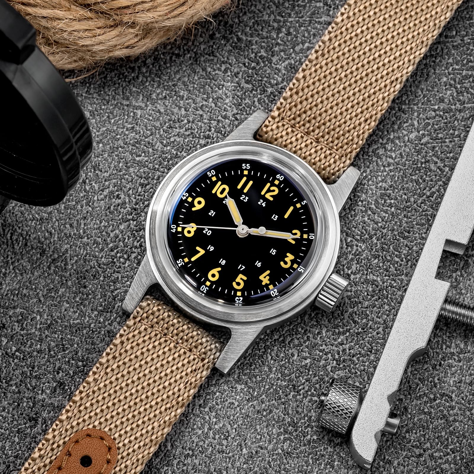 ADDIESDIVE 36MM Vintage Militaire Montres Hommes Automatique 200M Résistant à l'eau NH35 Acier Sport Bracelet Nylon