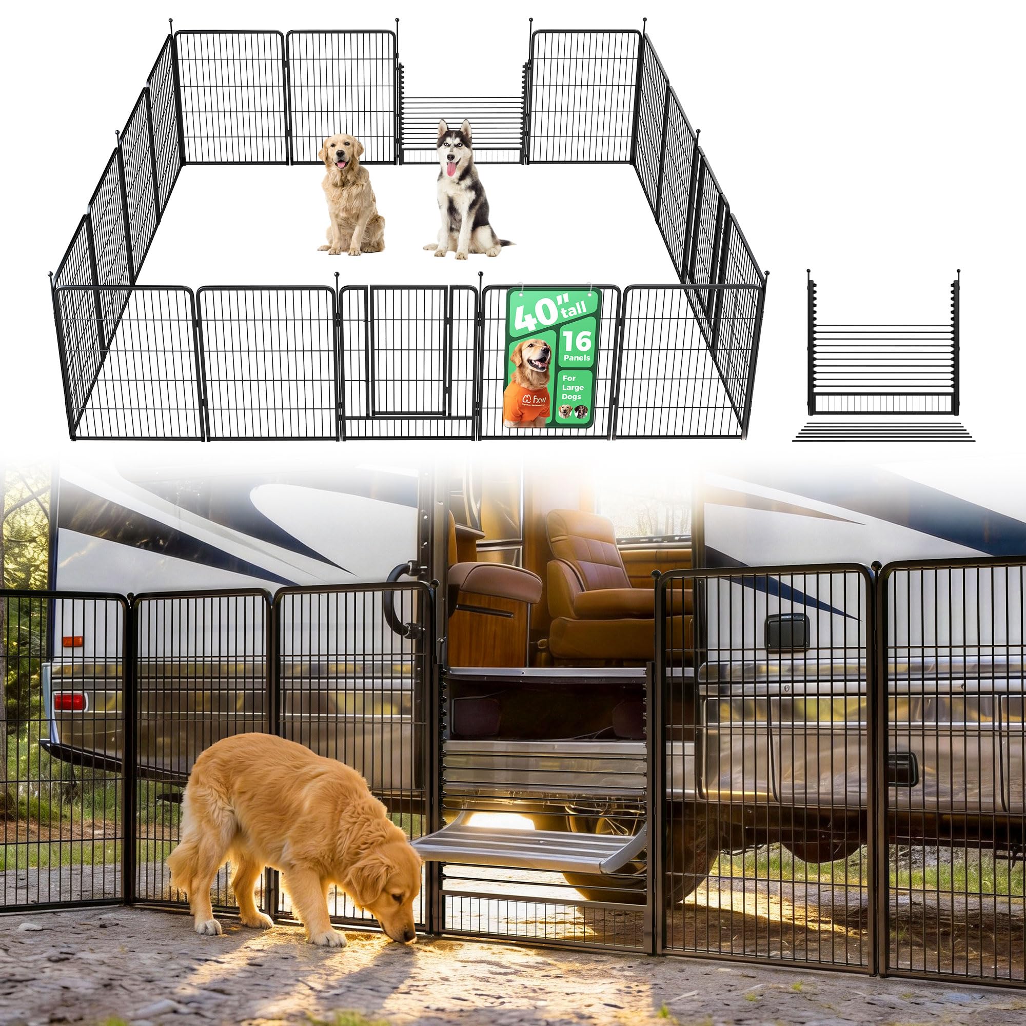 FXW Instant Dog Playpen with RV Step Grid for RV Camping, 40" H, 16 Panels