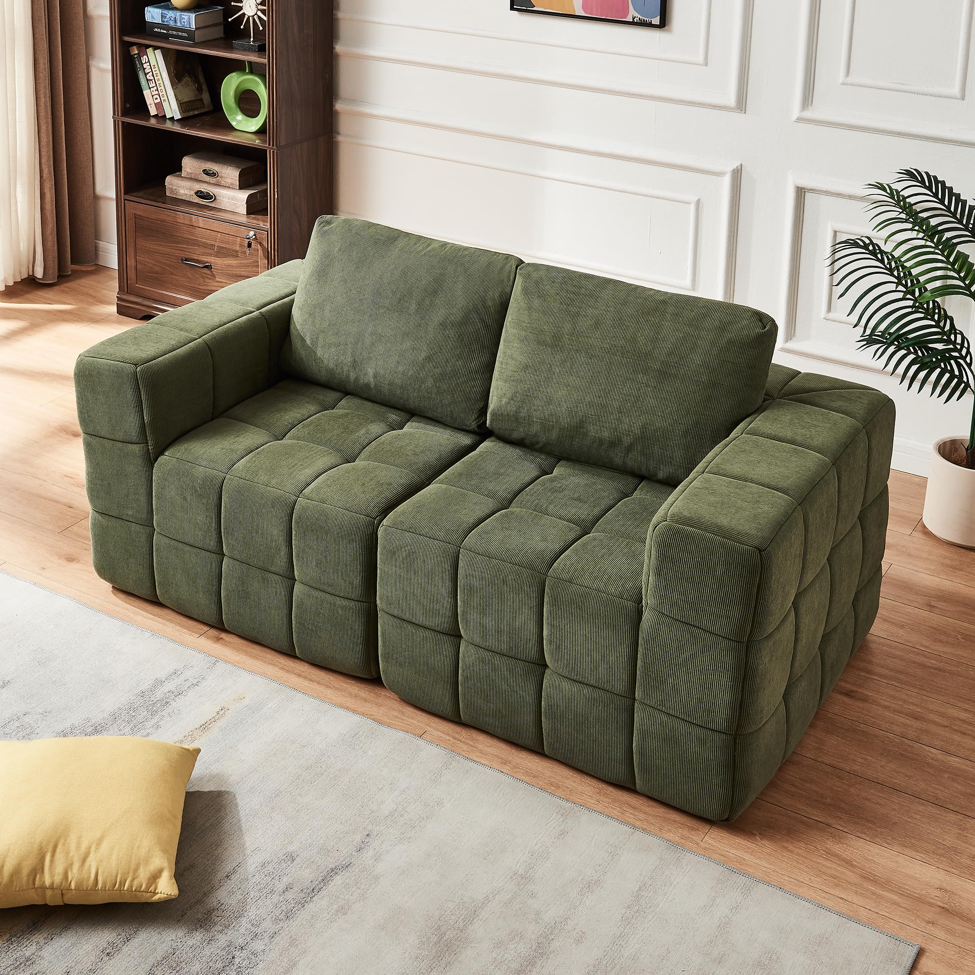 Panana Couch Sofa 2-Seater Foam Sofa Loveseat for Small Spaces Comfy Sofas Boneless Couch for Living Room, Bedroom, Apartment, Office, No Assembly Needed (Green, 165cm Length)