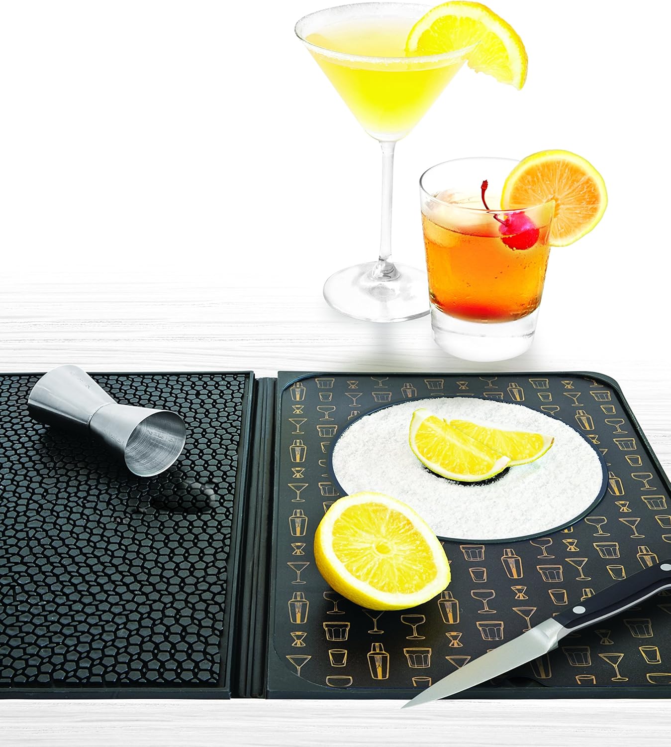 Talisman Designs Original Multi-Use Cocktail Bar Mat for Countertop | 9 x 12 | Black | Versatile Bar Spill Mat | Slice & Prep Cutting Board | Non-Slip Work Surface | Home Bar Accessory: Home & Kitchen