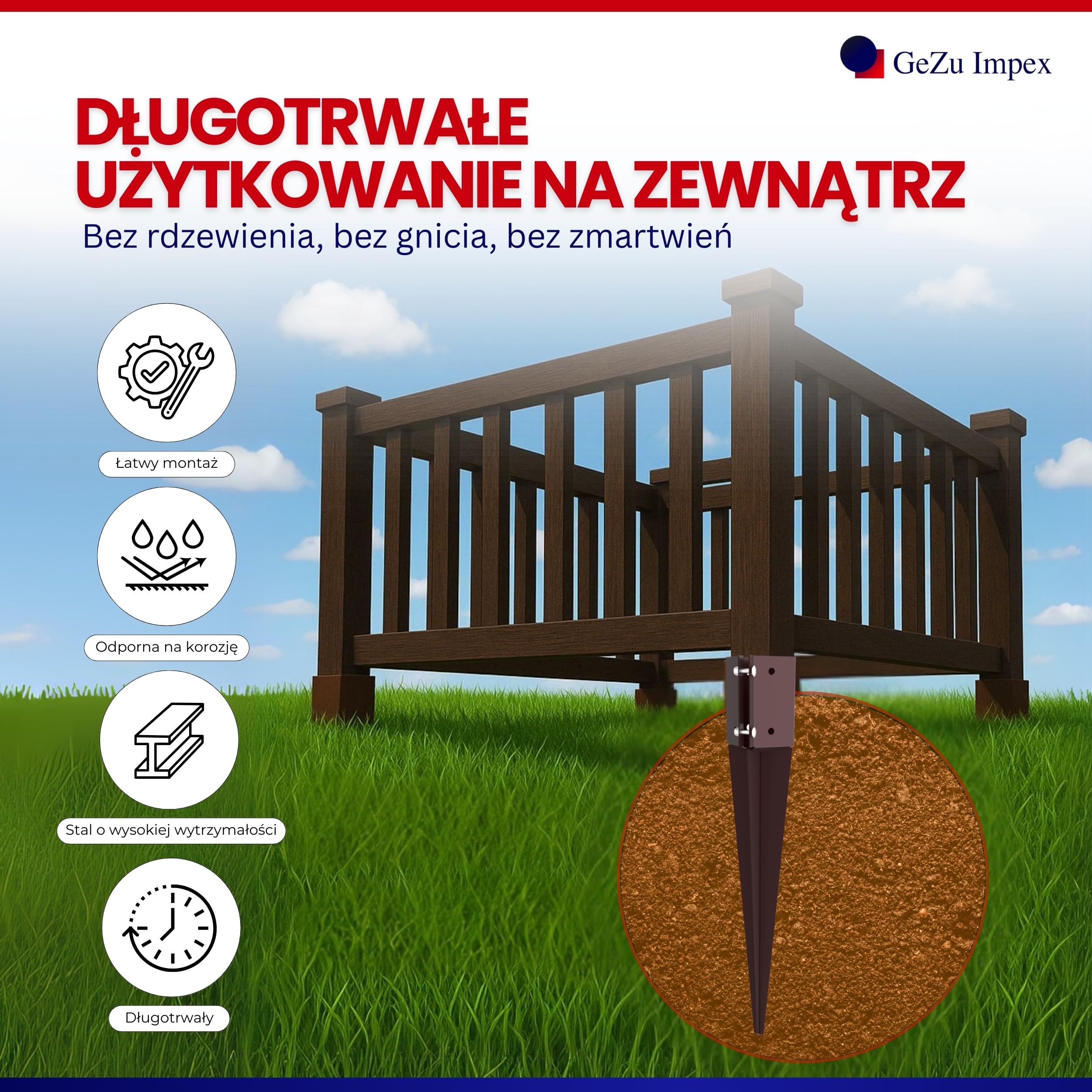 GEZU IMPEX Szybkozaciskowy Wspornik Wbijany 100 x 100 x 750 mm Zestaw 16 Pokryty Proszkowo Kotwa Gruntowa Uchwyt Slupka Ogrodzeniowego Zacisk Wbijany