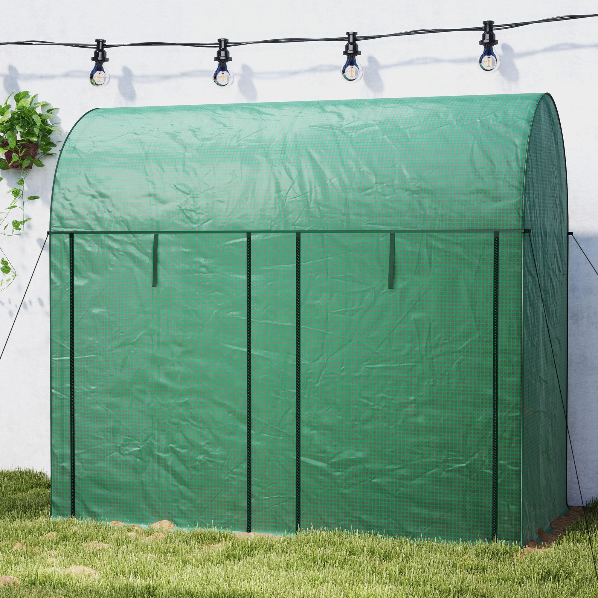 Outsunny Invernadero de Exterior Invernadero de Jardín con 2 Puertas Enrollables con Cremallera Marco de Acero y Cubierta de PE 140g/m² Anti-UV Impermeable para Plantas Flores 200x100x178 cm Verde
