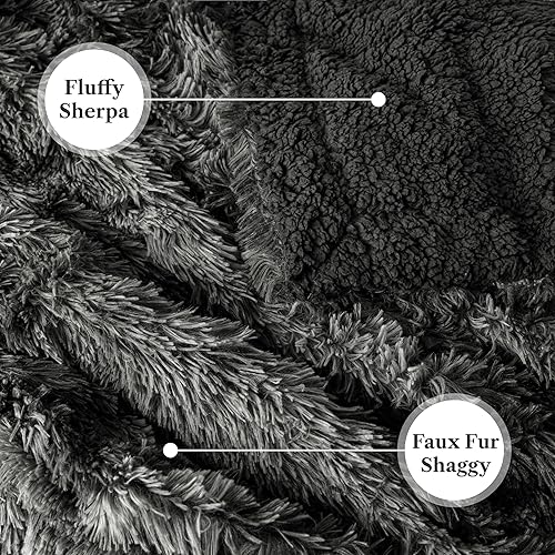 Miniatura 3 de Pavilia Manta de cama negra esponjosa, tamaño King, manta grande de felpa cálida para sofá y sofá, sherpa de piel sintética gruesa súper suave,
