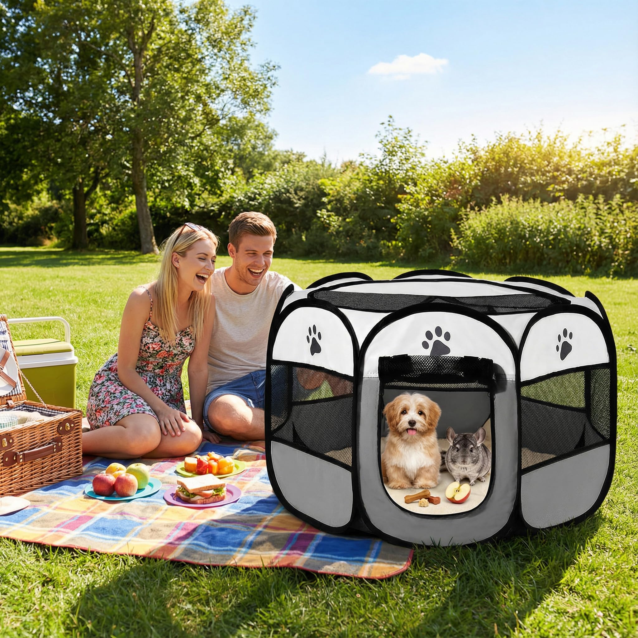 box per cuccioli, 91 x 91 x 58 cm, pieghevole, per casa, recinto per gatti, conigli, interni ed esterni, colore: grigio