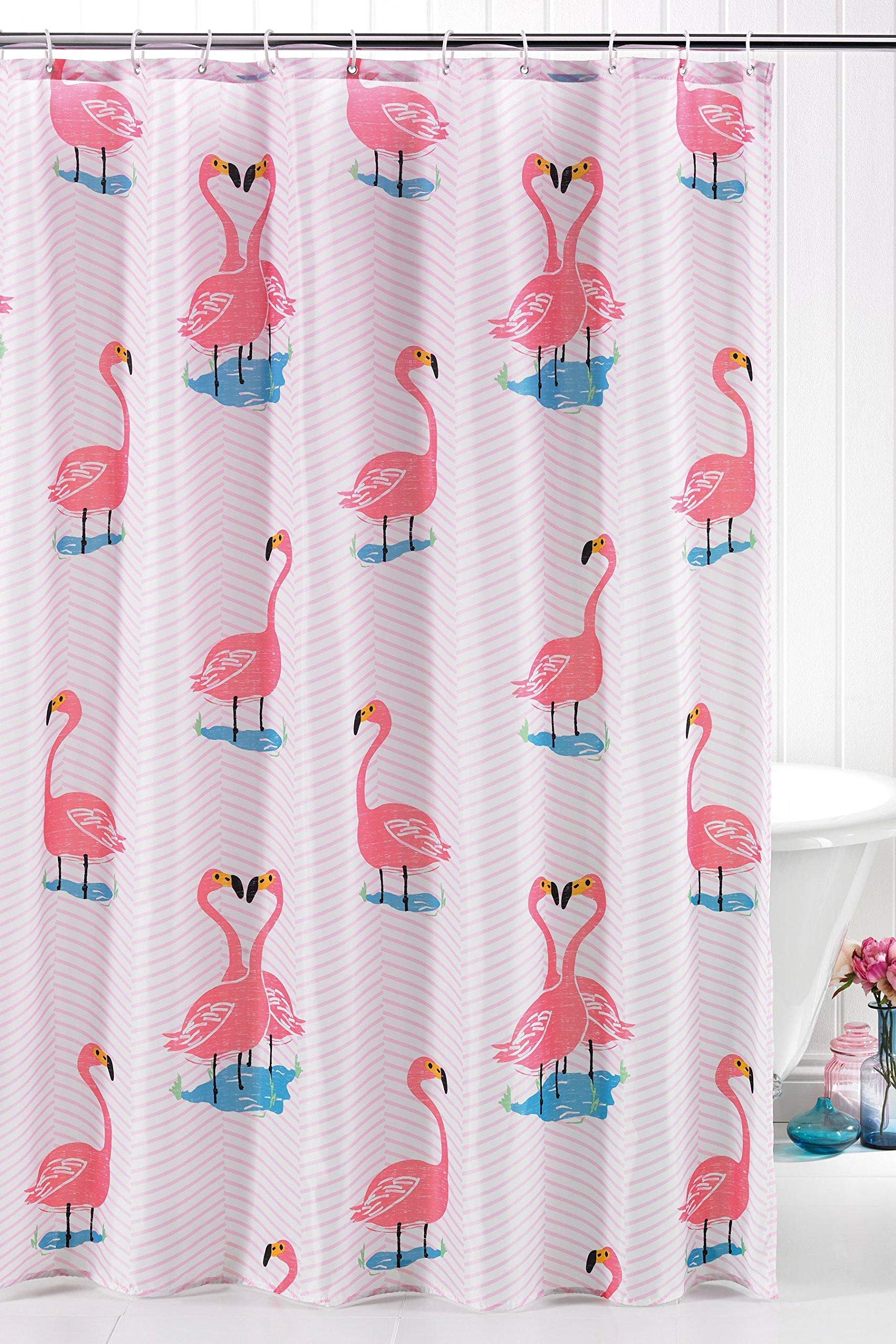 Rideau de douche flamant rose avec ourlet lesté et anneaux inclus