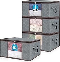 unycos - 4 Stück | 35L Aufbewahrungstasche, Kleideraufbewahrungstaschen, stoff mit Transparentem Fenster 48x36x20cm, Faltbare Boxen, Unterbett-Organizer für Bettdecken, Handtücher (Grau/Kaffee)