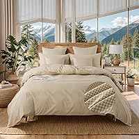 Vista 17 de FADFAY Juego de funda de edredón de cuadrícula azul, tamaño individual, 100% algodón, ultra suave, a cuadros, reversible, con cierre de cremallera