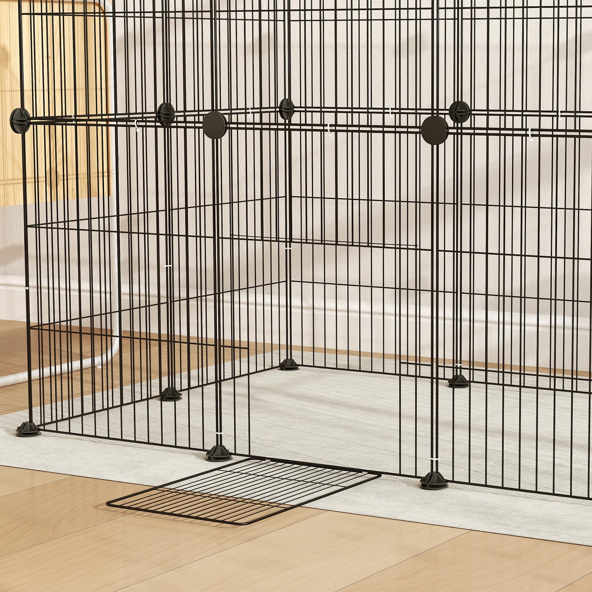 PawHut Enclos pour Animaux, Parc pour Petits Animaux modulable, 24 Panneaux, pour Lapins, cochons d'Inde, hérissons, 40 x 30 cm Chaque grillagé en Acier, 120 x 60 x 80 cm, Noir