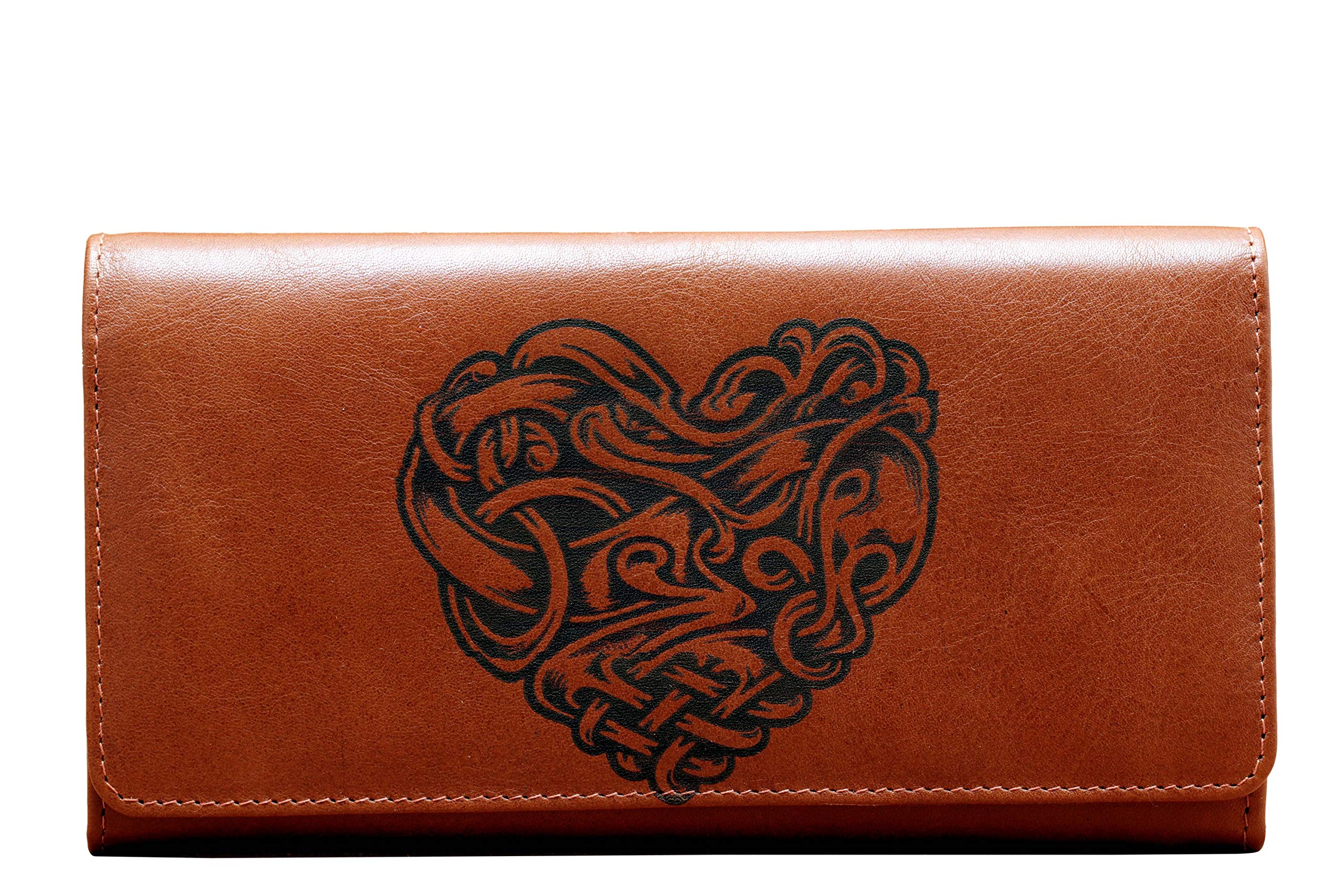 karmanah Celtic Heart Genuine Leather Purse, (Flap) with RFID Protection. Light Brown-picture-35