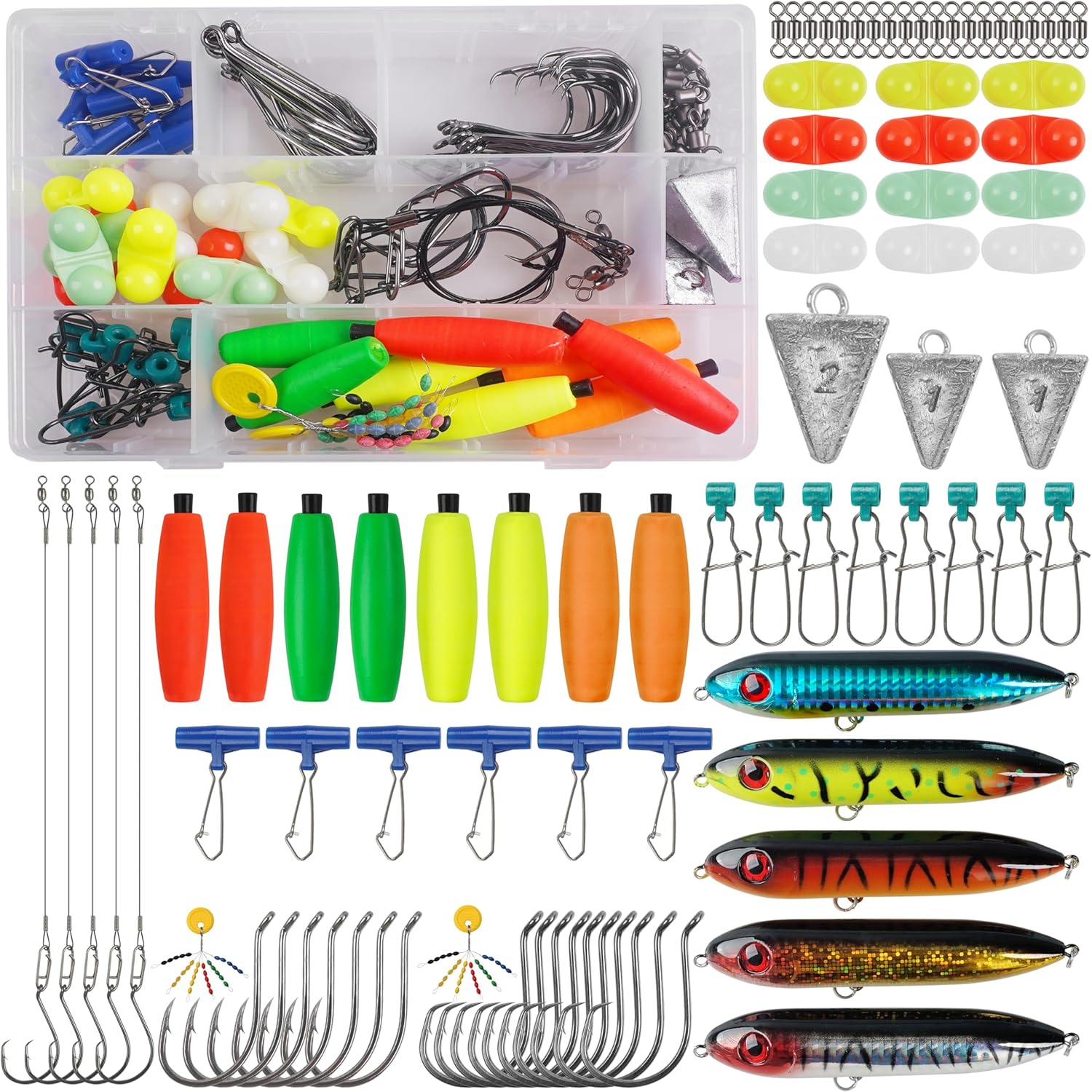 Catfish Rig Making Kit Catfishing Accessories 152pcs Catfish Tackle with Santee Rig Rattling Line Float Peg Floats Bobbers Catfish Floats Circle Hook Swivels Rigs Pyramid Weights Rattle Bells
