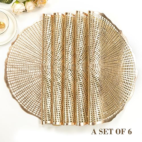 Miniatura 7 de Juego de 6 manteles individuales redondos de 15 pulgadas, manteles individuales dorados lavables de vinilo metálico para mesa de cumpleaños, bodas,