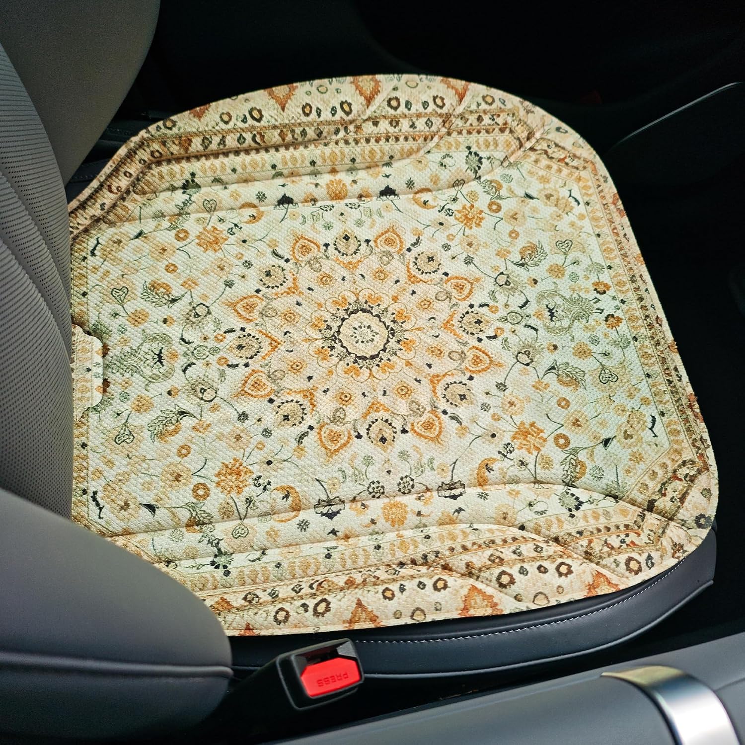 Car Seat Cushion Set - Soft Seaweed Fiber Surface with Premium Latex Cotton Padding,Beige Persian Rug,All-Season Universal Car Seat Protector Pad, 3-Piece Front & Rear Seat Cushions